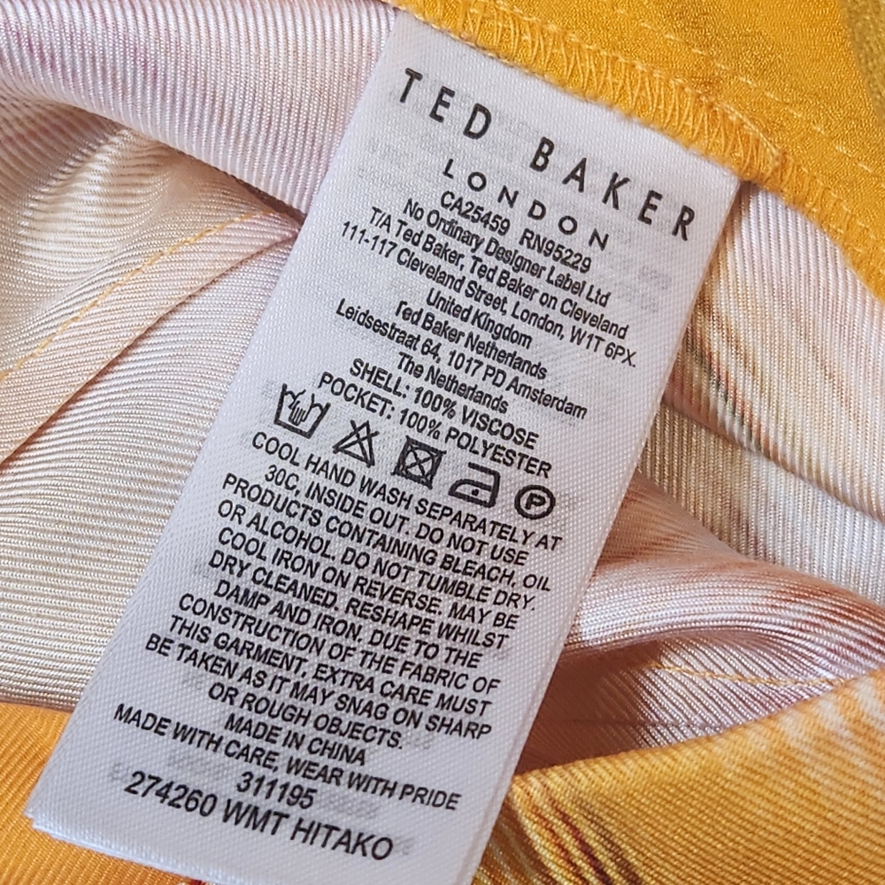 Ted Baker Pants Women's 8 Yellow Pink Hitako Floral Blured Wide Leg New $245 - Picture 15 of 16